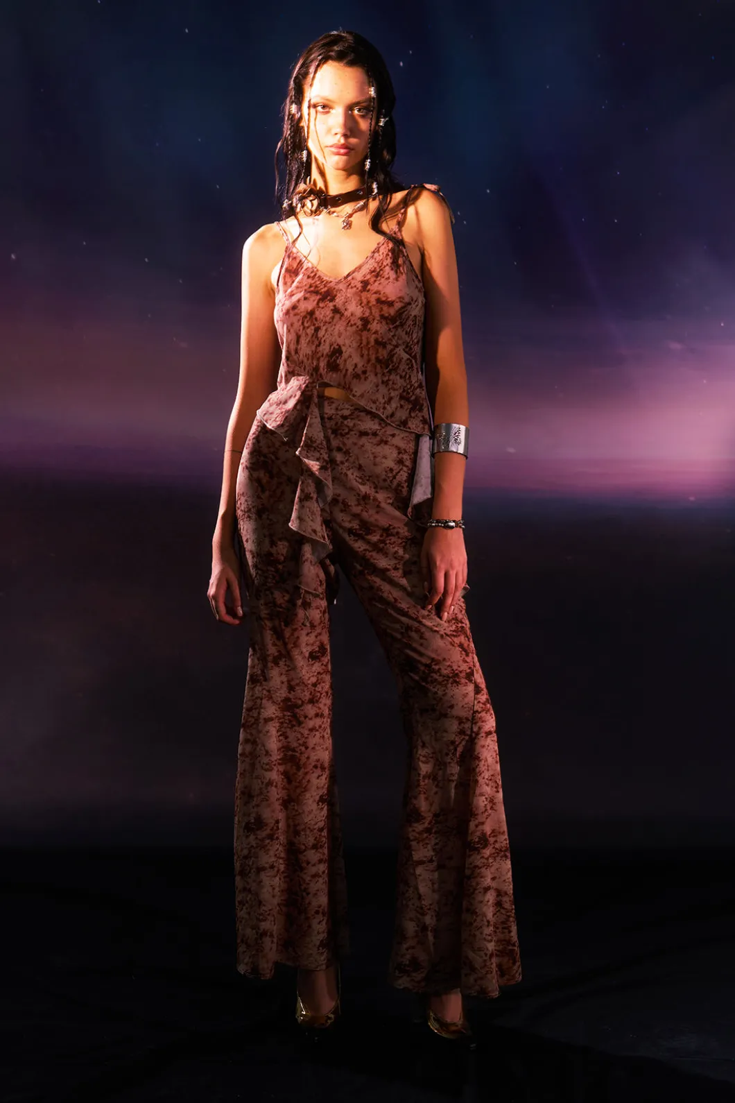 Low Rise Tie Dye Tie Waist Flare Leg Pants>MICAS Online