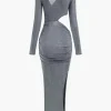 Lurex Asymmetric Cut Out Long Sleeve Maxi Dress>MICAS Outlet