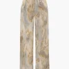 Marble Print High Waisted Full-length Straight Leg Pants>MICAS Fashion