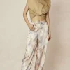 Marble Print High Waisted Full-length Straight Leg Pants>MICAS Fashion