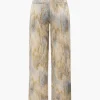 Marble Print High Waisted Full-length Straight Leg Pants>MICAS Fashion