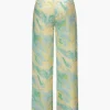 Marble Print High Waisted Full-length Straight Leg Pants>MICAS Fashion