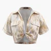 Marble Print Twist Hem Crop Shirt>MICAS Discount