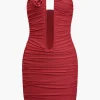 Mesh Backless Appliques Ruched V-Neck Mini Dress>MICAS Sale
