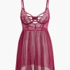 Mesh Bustier Cut Out Embroidery Side Slit Sleepwear Set>MICAS New