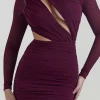 Mesh Cut Out Asymmetrical Long Sleeve Mini Dress>MICAS Fashion