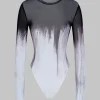 Mesh Long Sleeve Contrast Print Bodysuit>MICAS Best