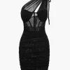 Mesh One Shoulder Corset Sleeveless Mini Dress>MICAS Outlet