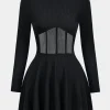 Mesh Patchwork Corset Long Sleeve Mini Dress>MICAS Sale