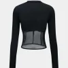 Mesh Patchwork Corset Round Neck Long-Sleeve Top>MICAS Online