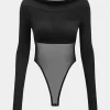 Mesh Patchwork Long Sleeve Bodysuit>MICAS New