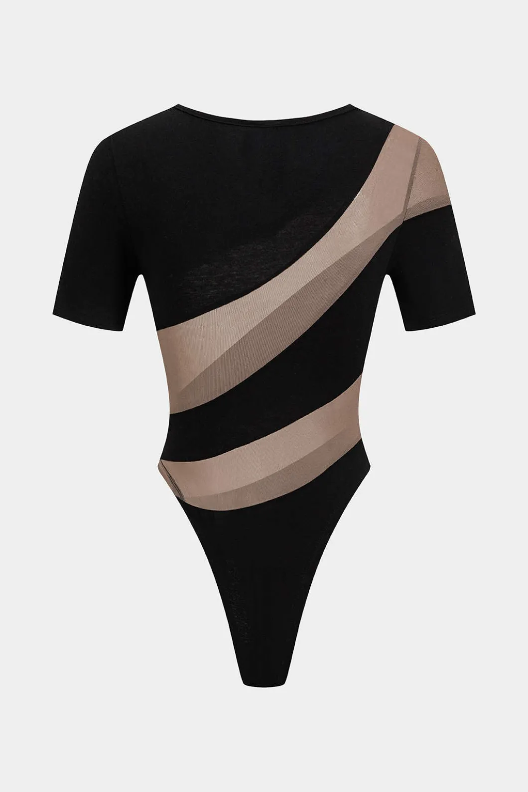 Mesh Patchwork Round Neck Short Sleeve Bodysuit>MICAS New