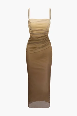 Mesh Ruched Cami Maxi Dress>MICAS Best