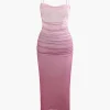 Mesh Ruched Cami Maxi Dress>MICAS Best