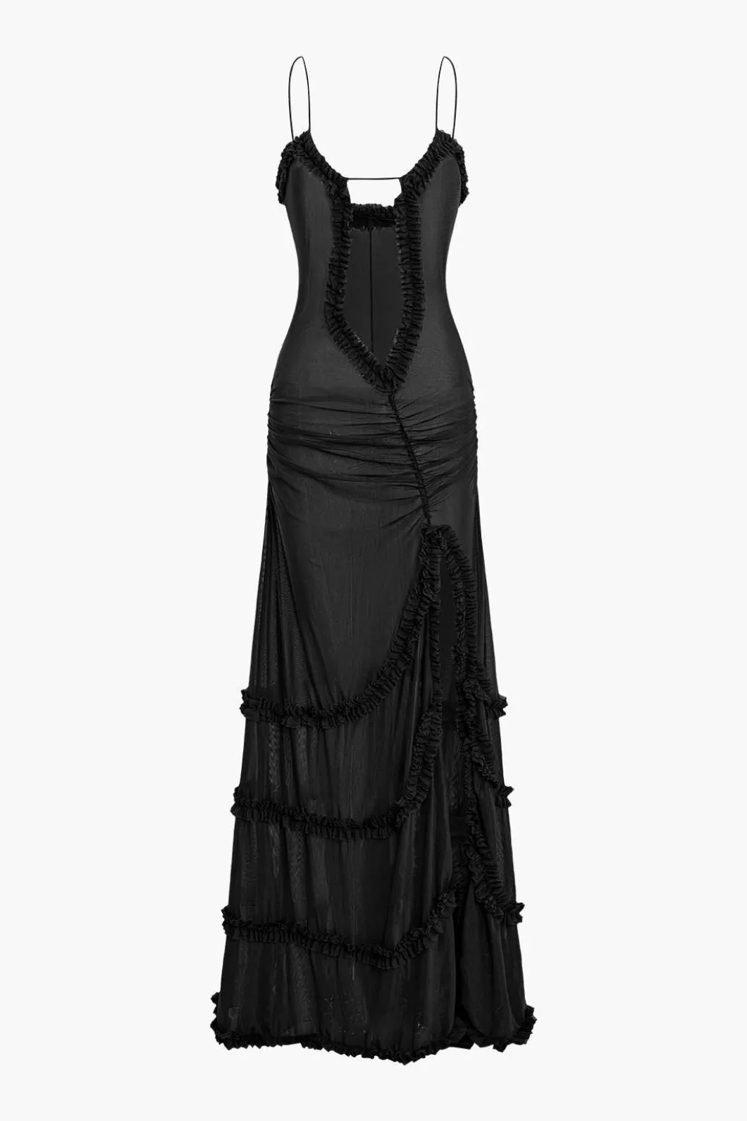 Mesh Ruched Layered Frill Slip Maxi Dress>MICAS Discount