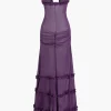 Mesh Ruched Layered Frill Slip Maxi Dress>MICAS Discount