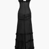 Mesh Ruched Layered Frill Slip Maxi Dress>MICAS Discount