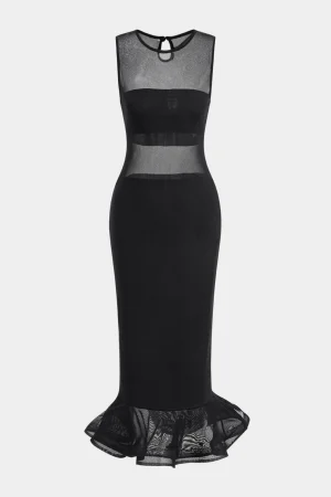 Mesh Sheer Sleeveless Midi Dress>MICAS Sale