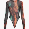 Mesh Tie Dye Print Long Sleeve Bodysuit>MICAS Discount