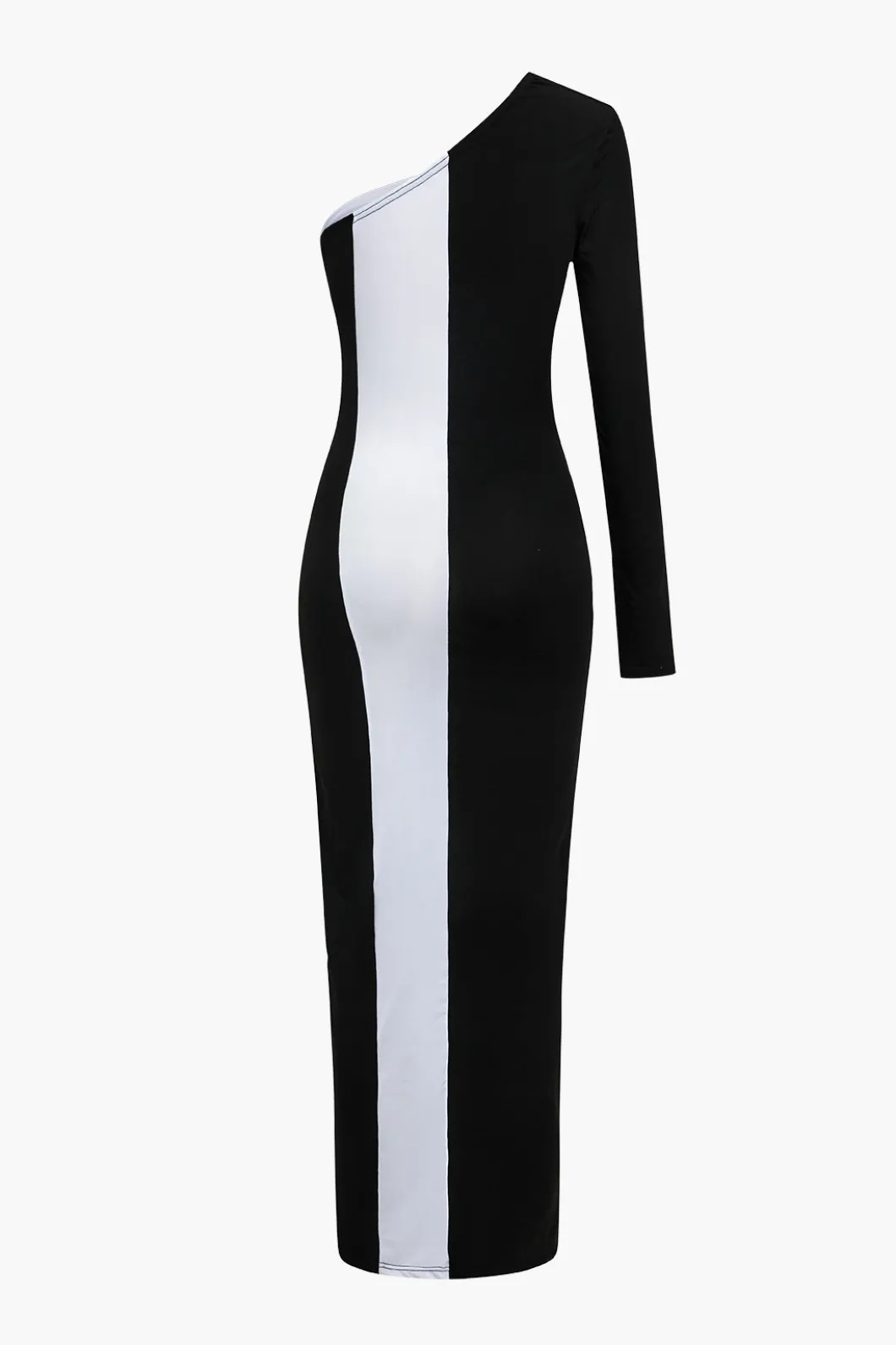 Metal Buckle One Shoulder Patchwork Long Sleeve Midi Dress>MICAS Outlet