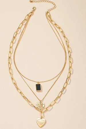 Metal Layered Heart Pendant Necklace>MICAS Online