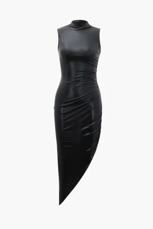 Metallic Asymmetric Hem Sleeveless Midi Dress>MICAS Hot