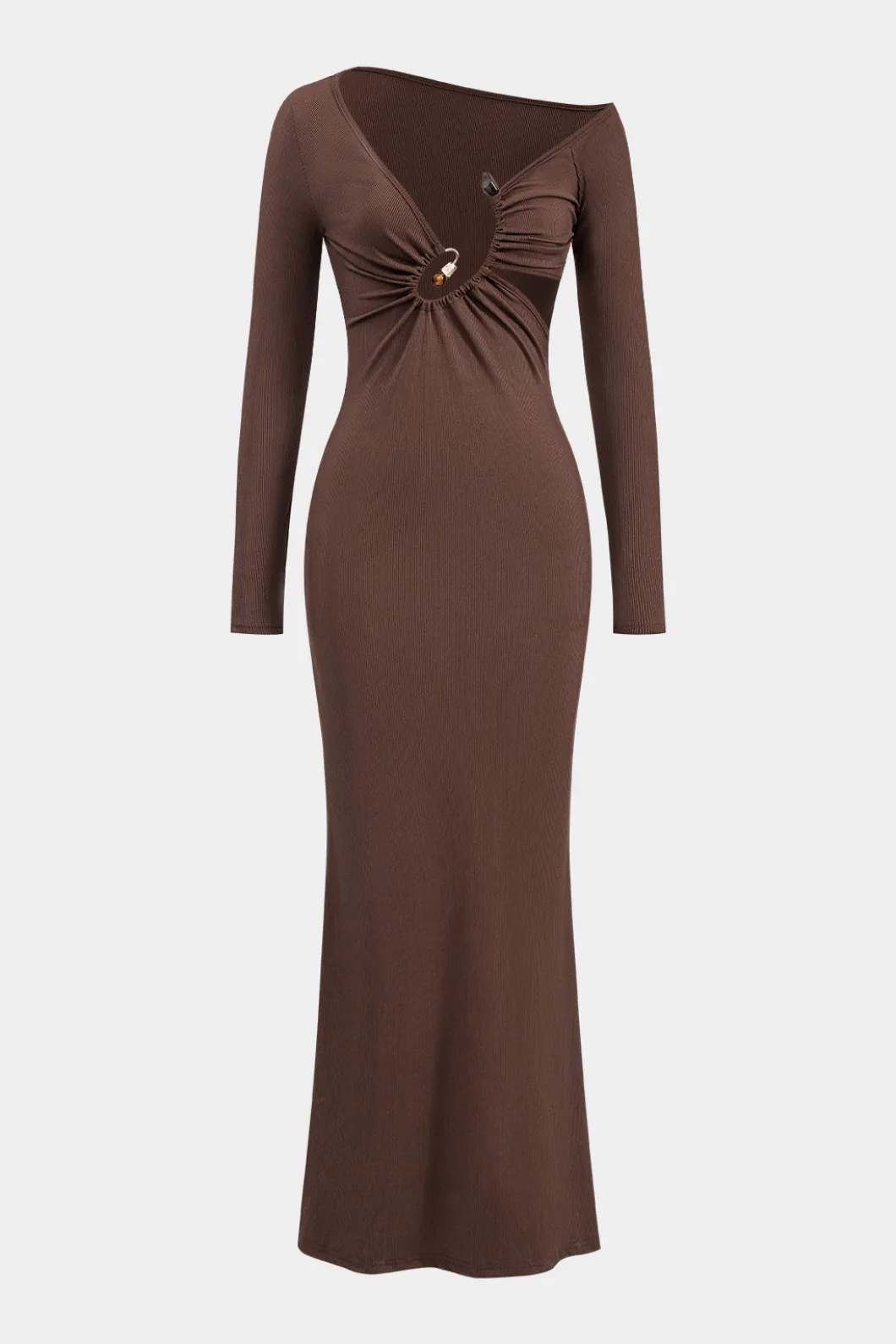 Metallic Beaded Cut Out Asymmetry Neck Long Sleeve Maxi Dress>MICAS Fashion