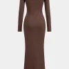 Metallic Beaded Cut Out Asymmetry Neck Long Sleeve Maxi Dress>MICAS Fashion