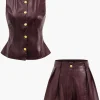 Metallic Button Faux Leather Shorts Set>MICAS Clearance