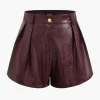 Metallic Button Faux Leather Shorts Set>MICAS Clearance
