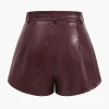 Metallic Button Faux Leather Shorts Set>MICAS Clearance