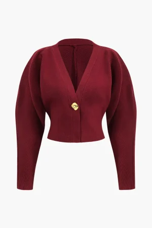 Metallic Button V-Neck Sweater Long-Sleeve Top>MICAS Online