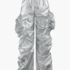 Metallic Drawstring Tube Top And Gathered Wide Leg Pants>MICAS Online