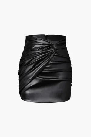 Metallic Faux Leather Knotted Mini Skirt>MICAS Fashion