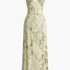 Metallic Print V-neck Backless Slip Maxi Dress>MICAS Discount
