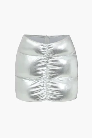 Metallic Ruched Puffer Mini Skirt>MICAS Outlet