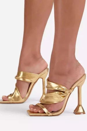Metallic Ruched Square-toe High Heels Sandals>MICAS Hot