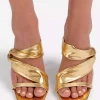 Metallic Ruched Square-toe High Heels Sandals>MICAS Hot
