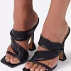 Metallic Ruched Square-toe High Heels Sandals>MICAS Hot