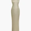 Metallic Sleeveless Backless Slit Knit Maxi Dress>MICAS Outlet