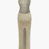 Metallic Sleeveless Backless Slit Knit Maxi Dress>MICAS Outlet