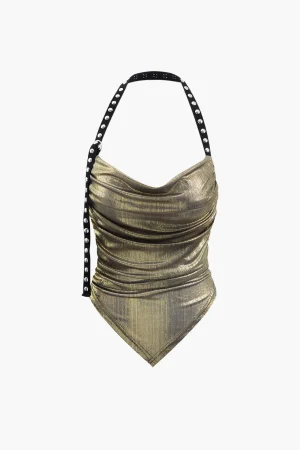 Metallic V-hem Halter Top>MICAS Sale