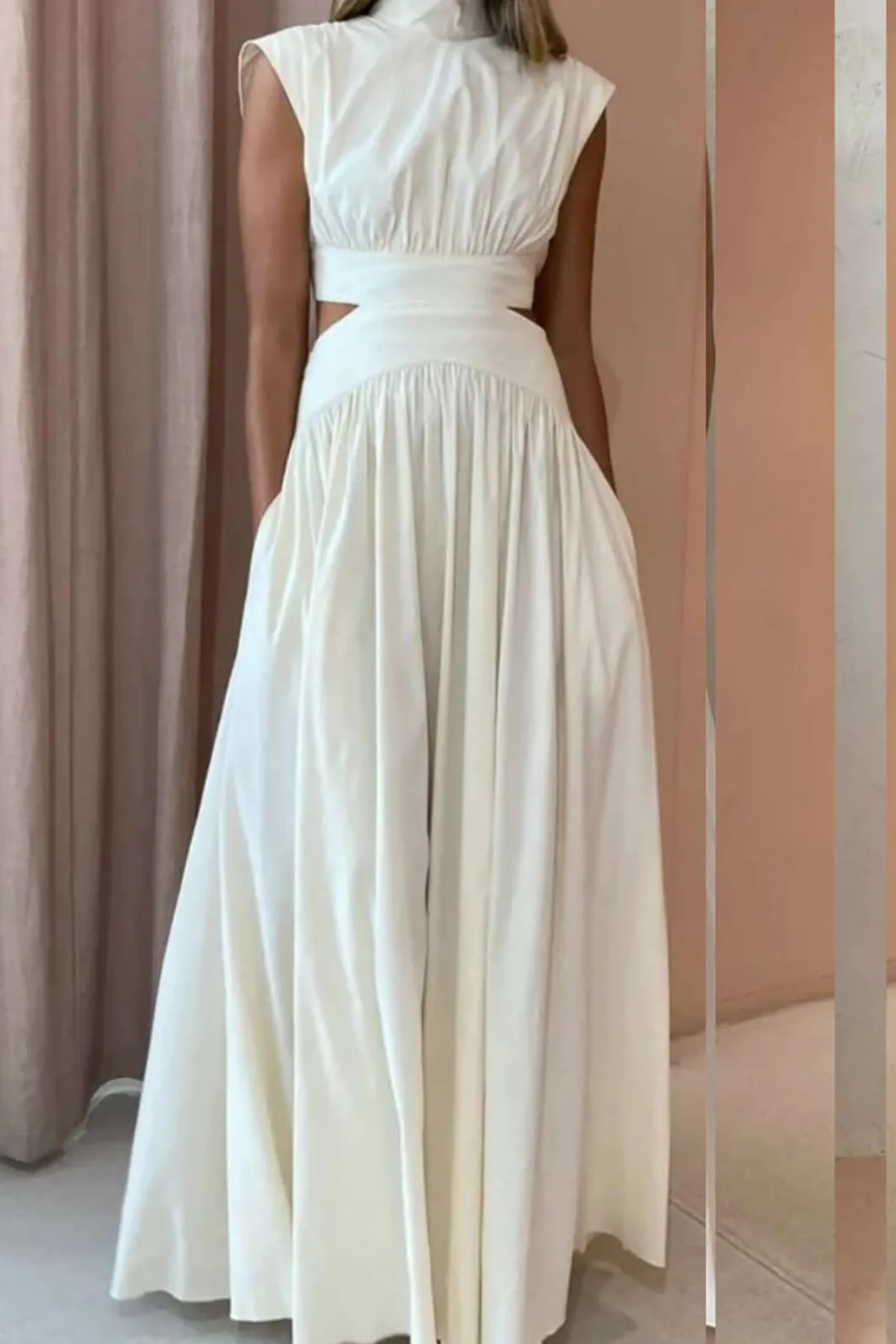 Mock Neck Cut Out Pleated Maxi Dress>MICAS New