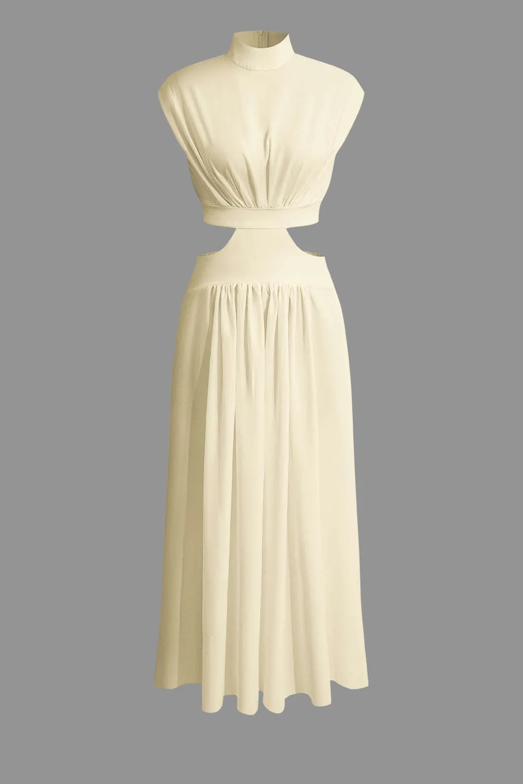 Mock Neck Cut Out Pleated Maxi Dress>MICAS New