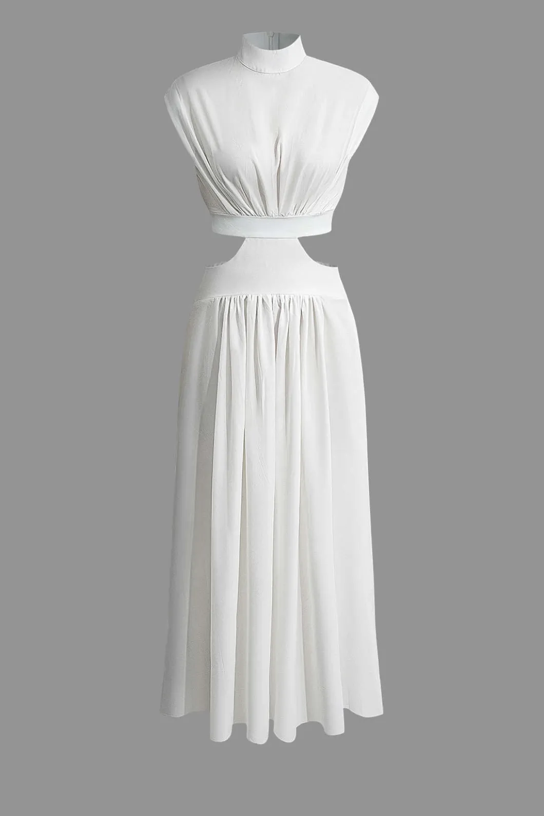 Mock Neck Cut Out Pleated Maxi Dress>MICAS New