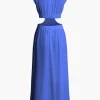Mock Neck Cut Out Pleated Maxi Dress>MICAS New