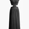 Mock Neck Cut Out Pleated Maxi Dress>MICAS New