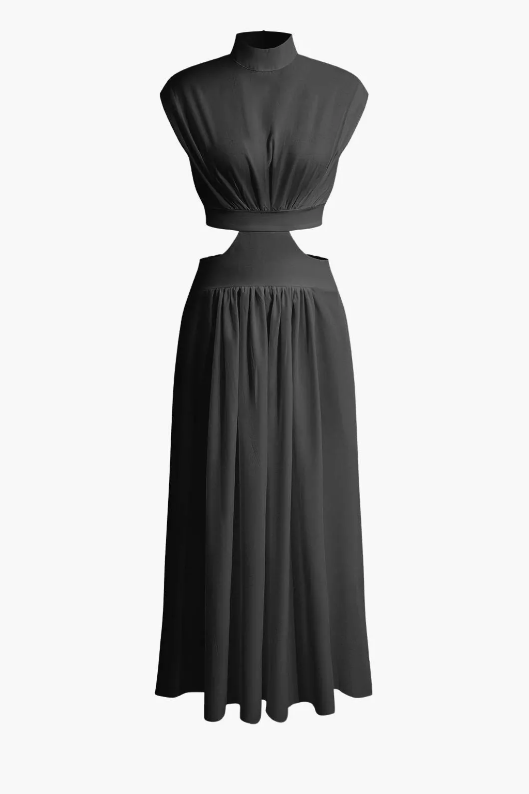 Mock Neck Cut Out Pleated Maxi Dress>MICAS New