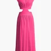 Mock Neck Cut Out Pleated Maxi Dress>MICAS New