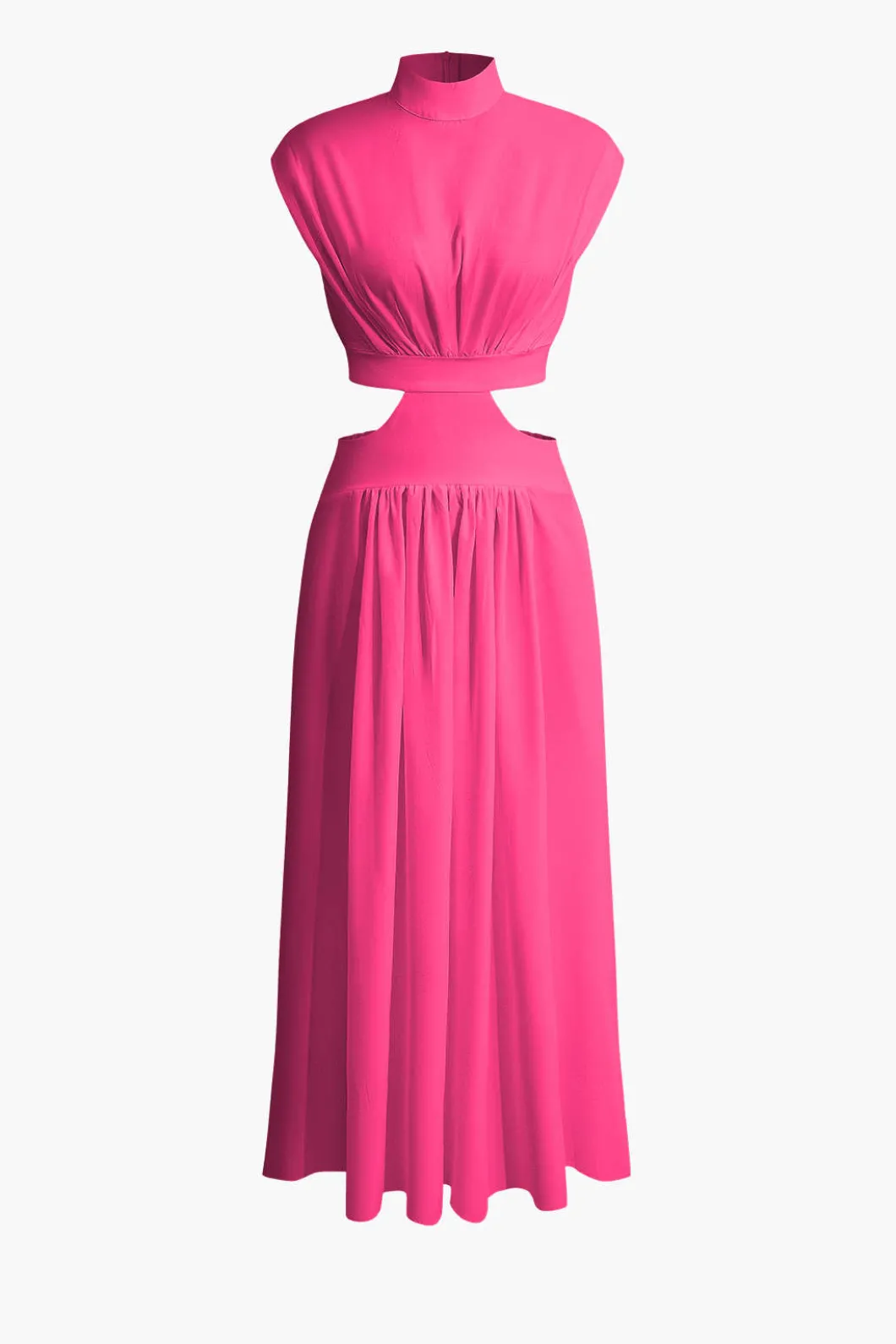 Mock Neck Cut Out Pleated Maxi Dress>MICAS New